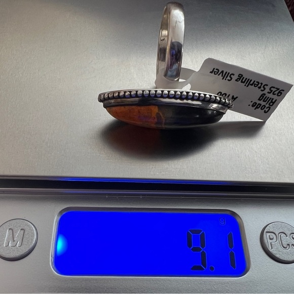 ❤️ Bumblebee Jasper Southwestern 925 Navajo Inspired Sz 8.75 Ring 9.1gms - Picture 8 of 11